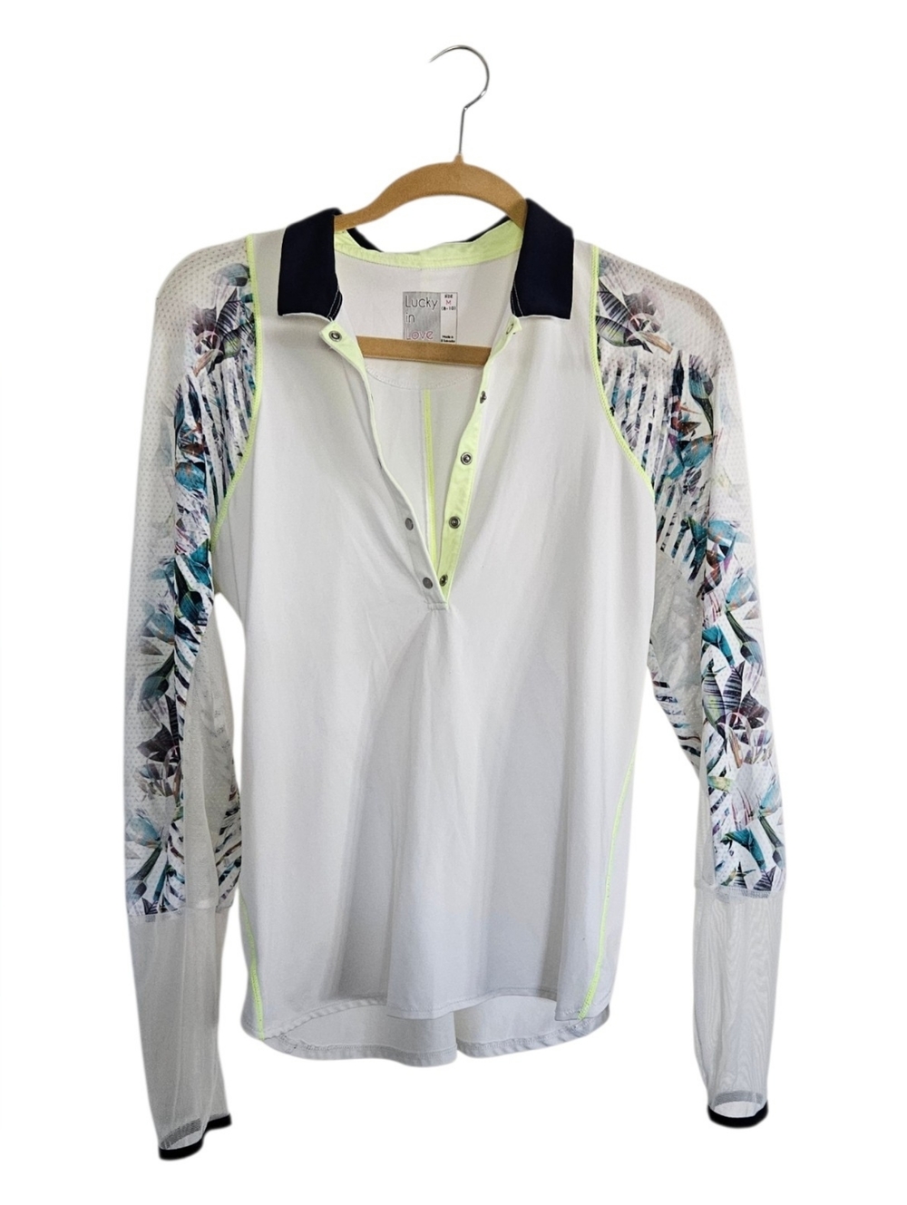 LUCKY IN LOVE Long Sleeve Top - Tennis/Pickleball, White Collared Yellow, Blue
